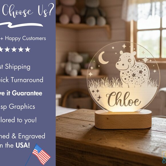 Hippo Night Light – Personalized LED Baby Shower Gift - Picture 4 of 8